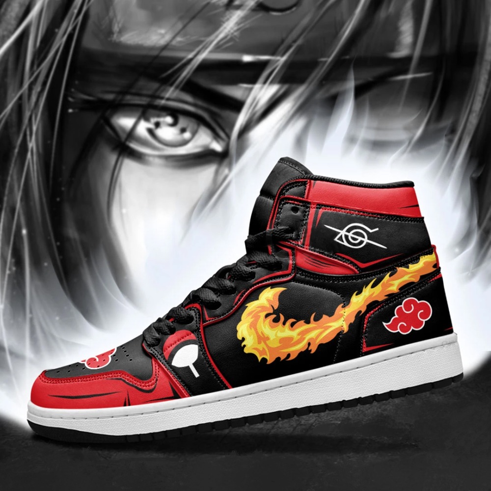 Akatsuki Itachi Sneakers Boots Naruto Cosplay Custom Anime Shoes Fireball No Jutsu Jordan Sneakers Gifts Idea TLM2710