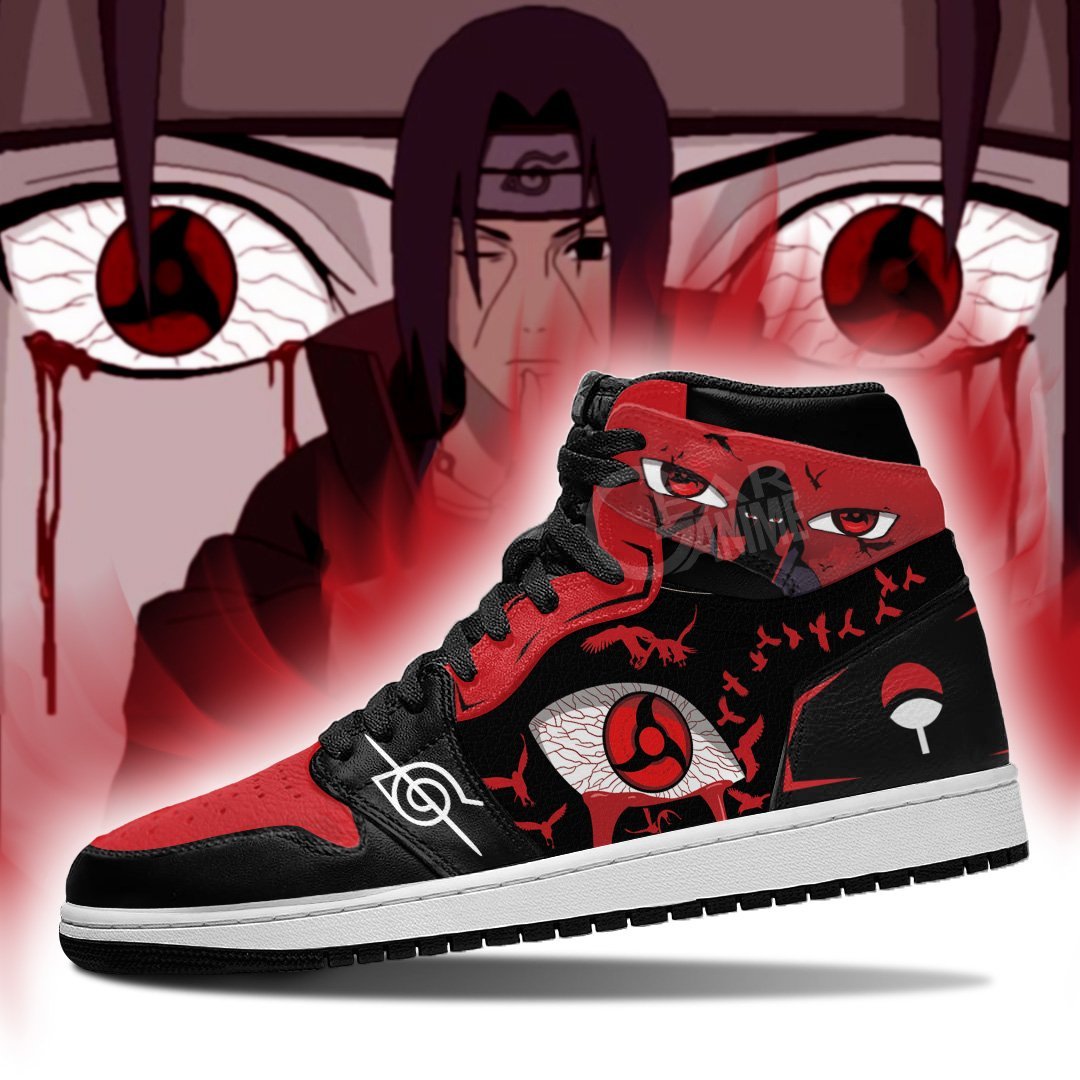 Itachi Akatsuki Sneakers Boots Sharingan Eyes Shoes Naruto Cosplay Custom Anime Jordan Sneakers Gifts Idea TLM2710
