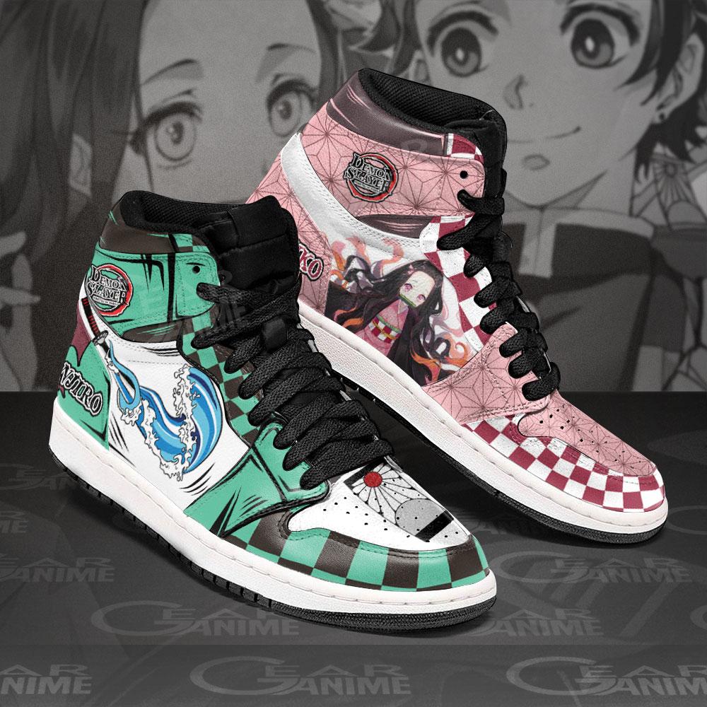 Tanjiro & Nezuko Sneakers Boots Demon Slayer Cosplay Custom Anime Shoes Jordan Sneakers Gifts Idea TLM2710