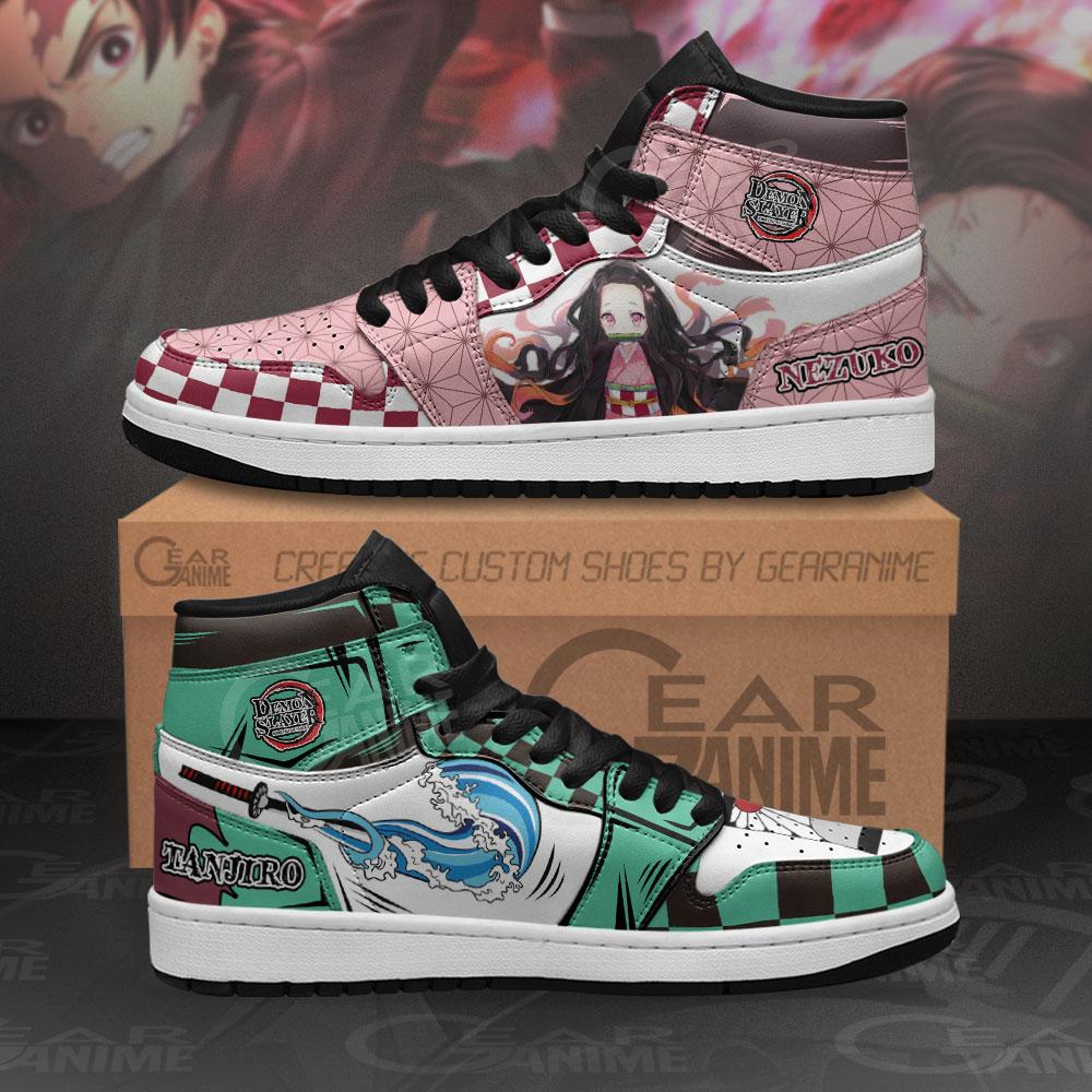 Tanjiro & Nezuko Sneakers Boots Demon Slayer Cosplay Custom Anime Shoes Jordan Sneakers Gifts Idea TLM2710