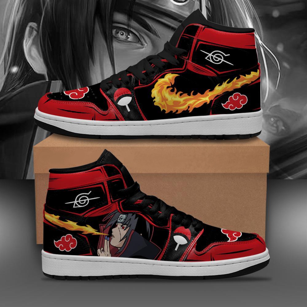 Akatsuki Itachi Sneakers Boots Naruto Cosplay Custom Anime Shoes Fireball No Jutsu Jordan Sneakers Gifts Idea TLM2710