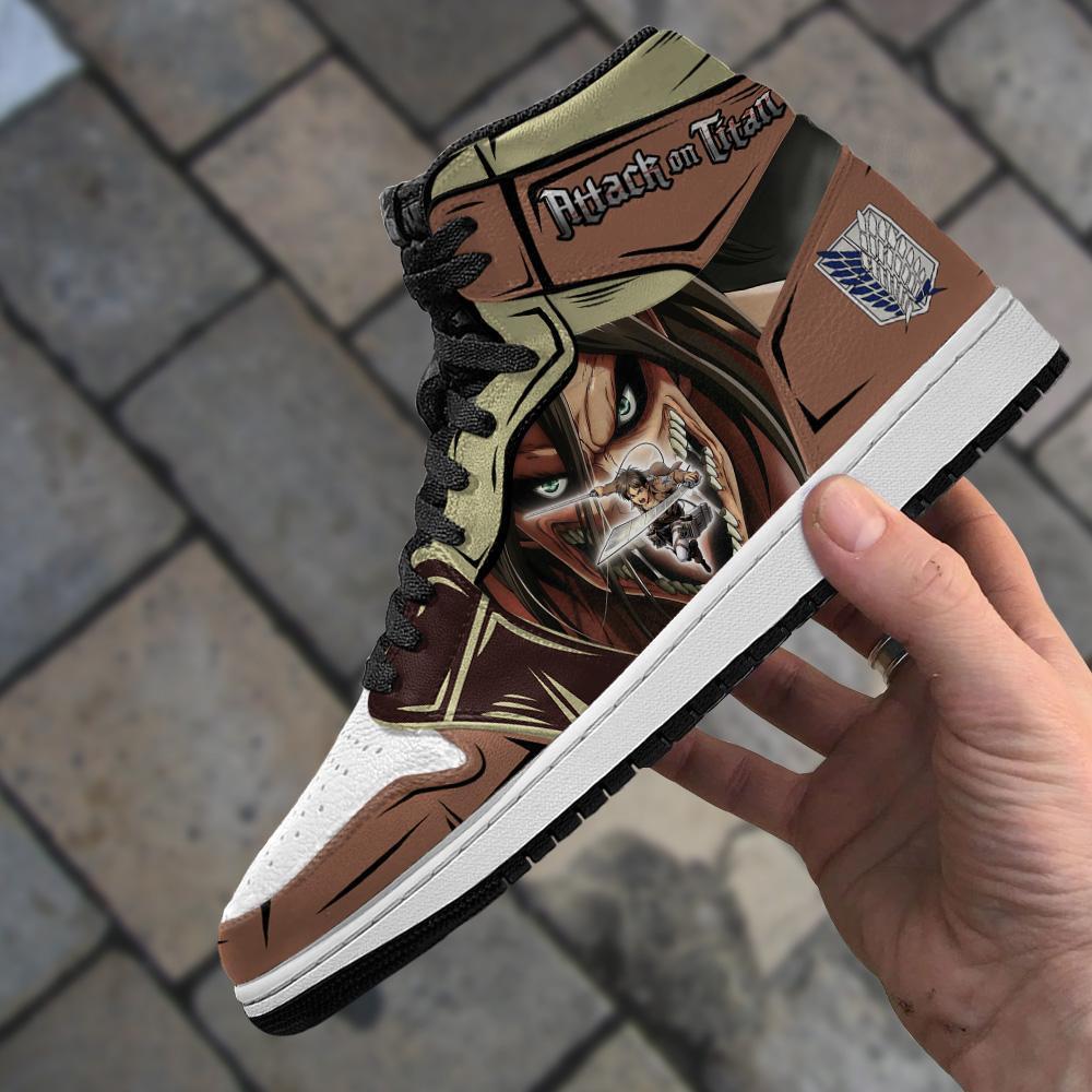 Eren Jeager And Titan Sneakers Boots Attack On Titan Cosplay Custom Anime Shoes Jordan Sneakers Gifts Idea TLM2710