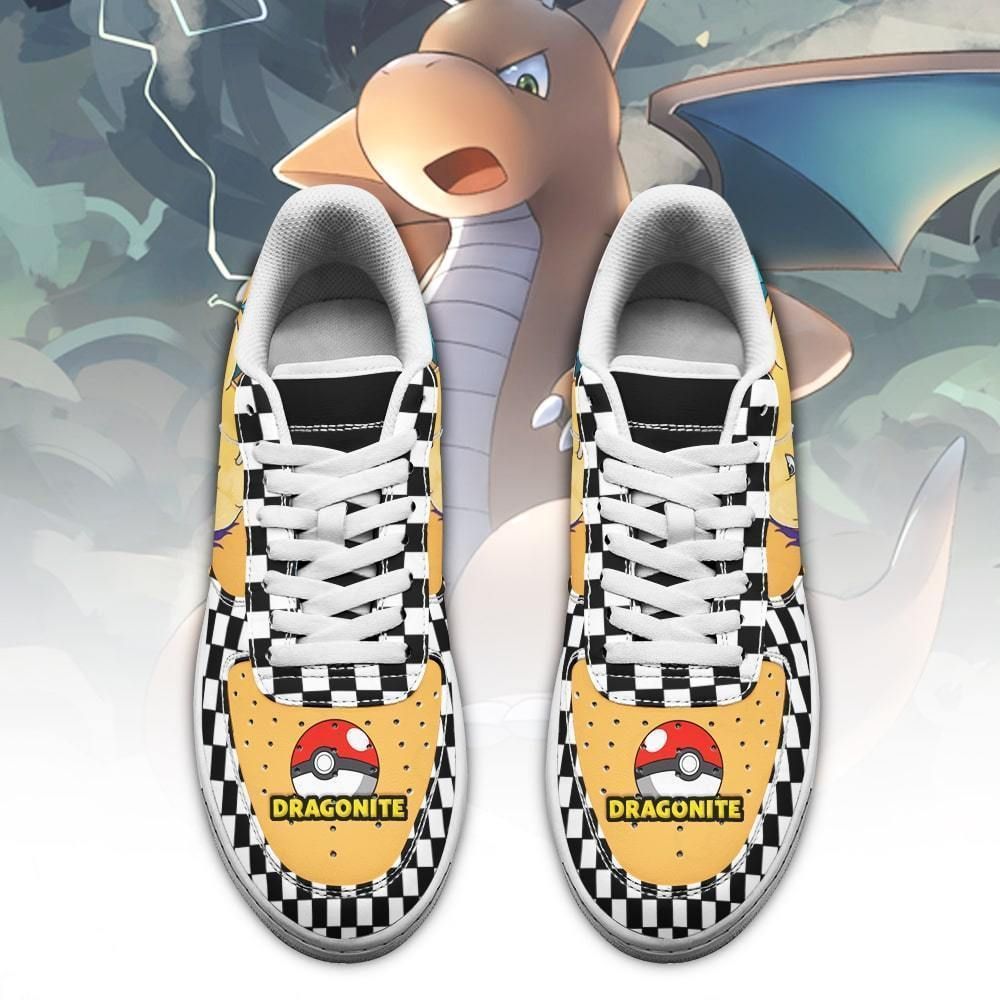 Poke Dragonite Air Shoes Checkerboard Custom Pokemon Shoes GO1012