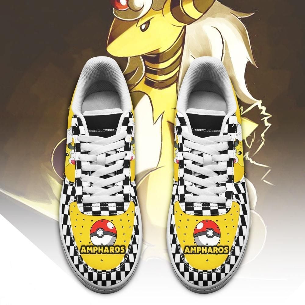 Poke Ampharos Air Shoes Checkerboard Custom Pokemon Shoes GO1012