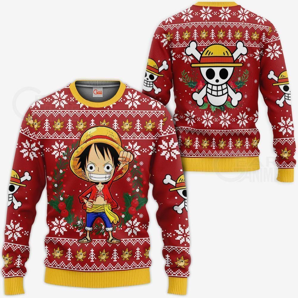 Luffy Ugly Christmas Sweater One Piece Anime Xmas GO0110