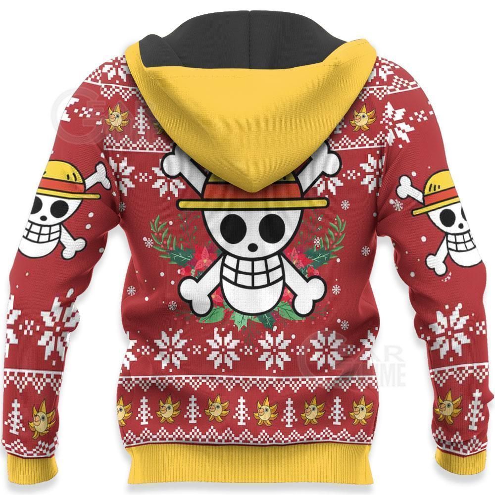 Luffy Ugly Christmas Sweater Funny Face One Piece Anime Xmas GO0110