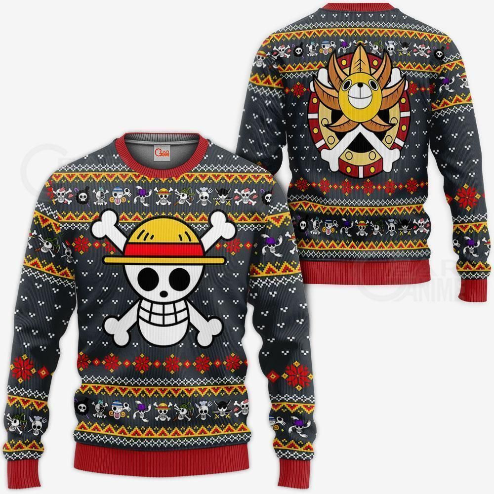 One Piece Ugly Christmas Sweater Straw Hat Priate Xmas Hoodie GO0110