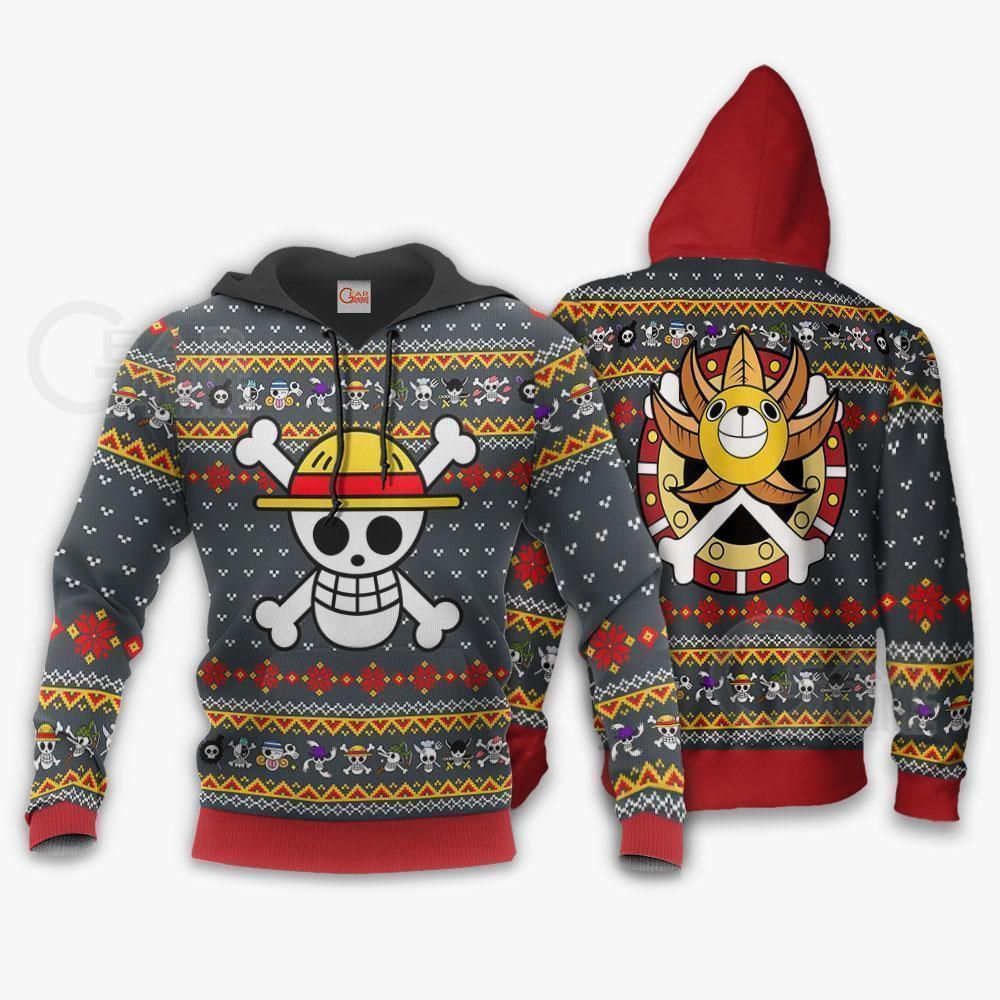 One Piece Ugly Christmas Sweater Straw Hat Priate Xmas Hoodie GO0110