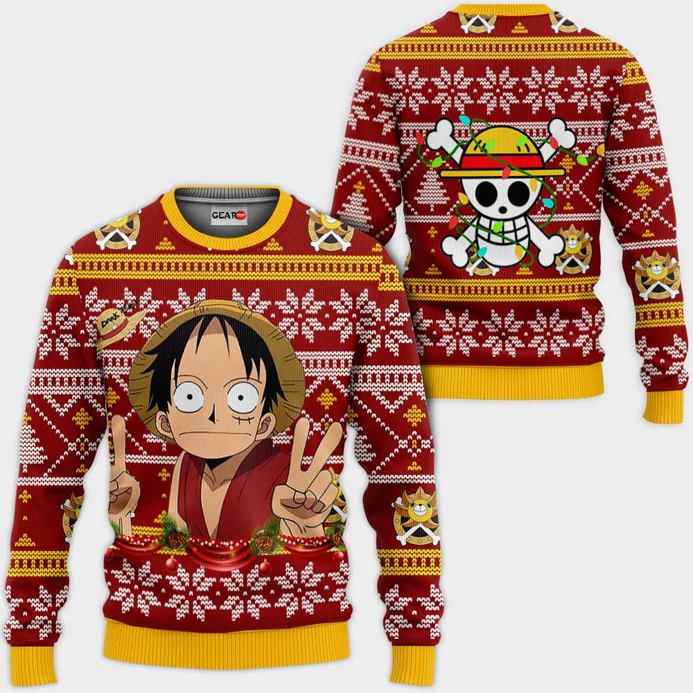 Funny Luffy Ugly Christmas Sweater Custom One Piece Anime Xmas Gifts GO0110