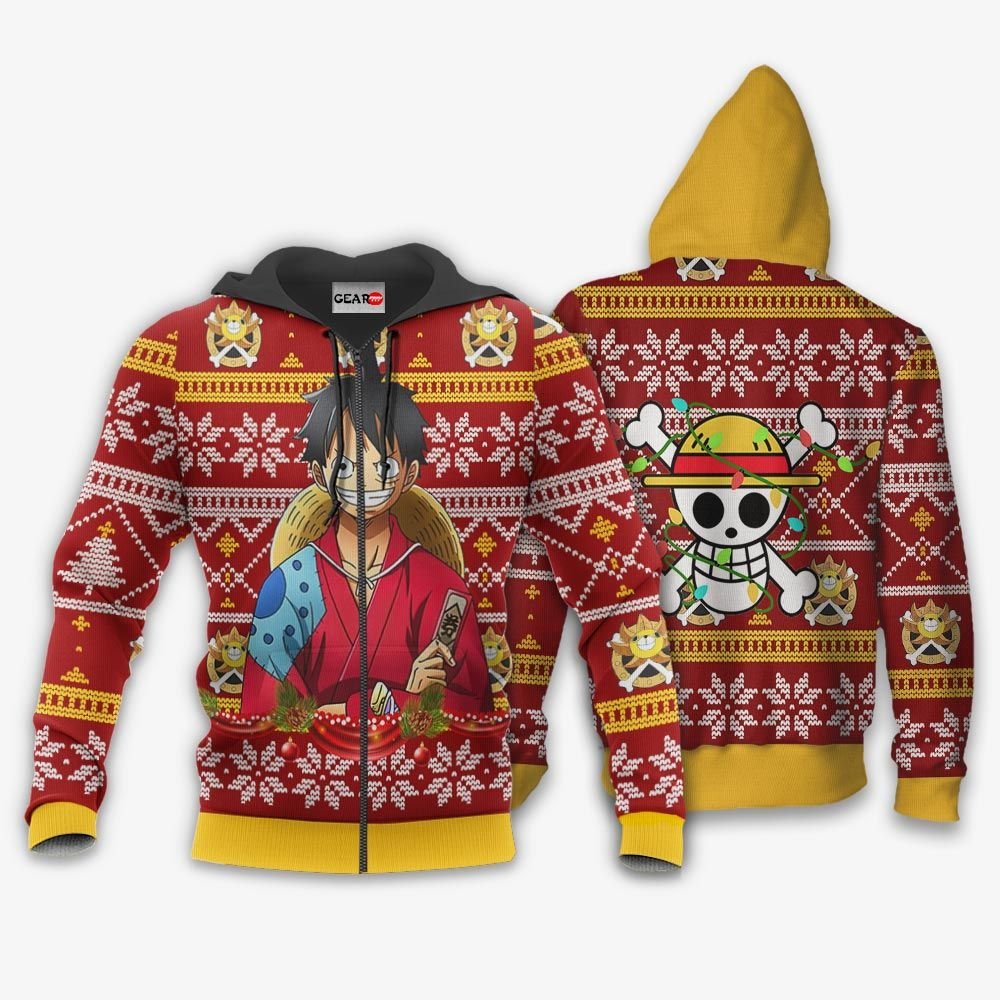 Luffy Ugly Christmas Sweater Custom Wano One Piece Anime Xmas Gifts GO0110