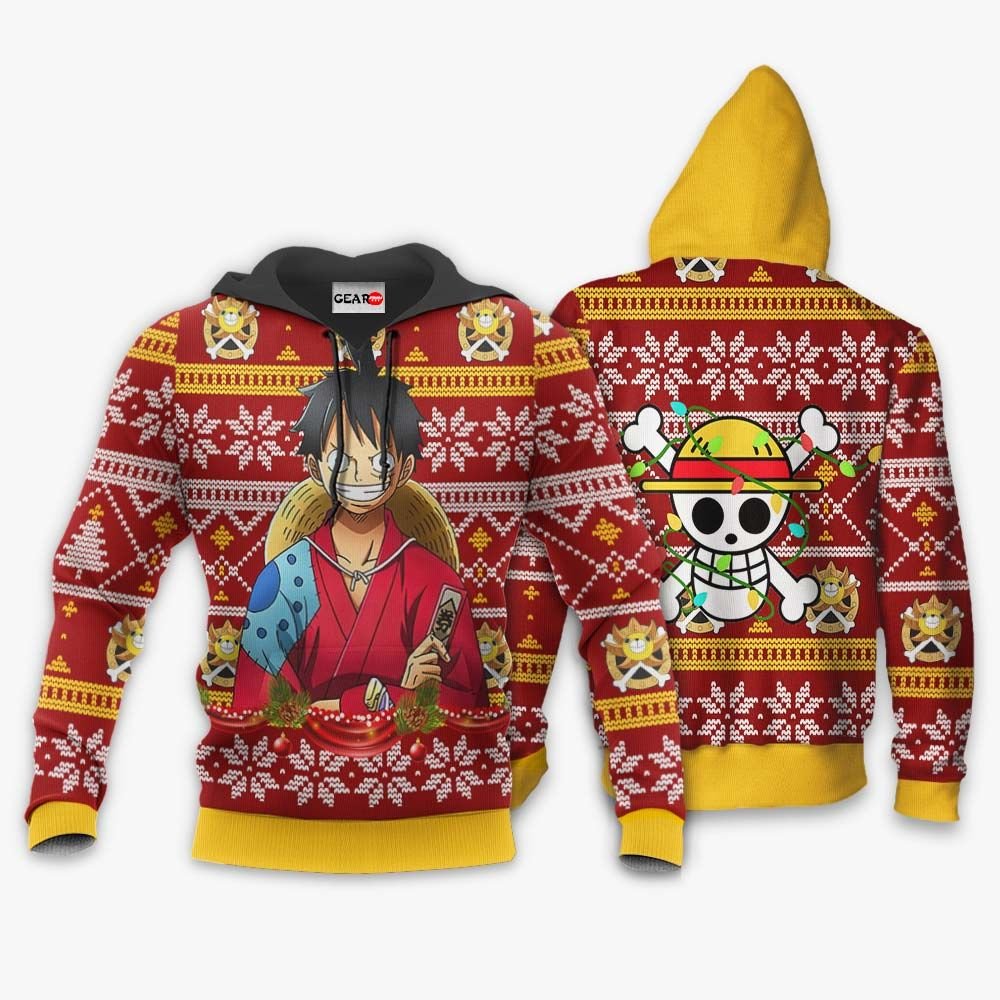 Luffy Ugly Christmas Sweater Custom Wano One Piece Anime Xmas Gifts GO0110