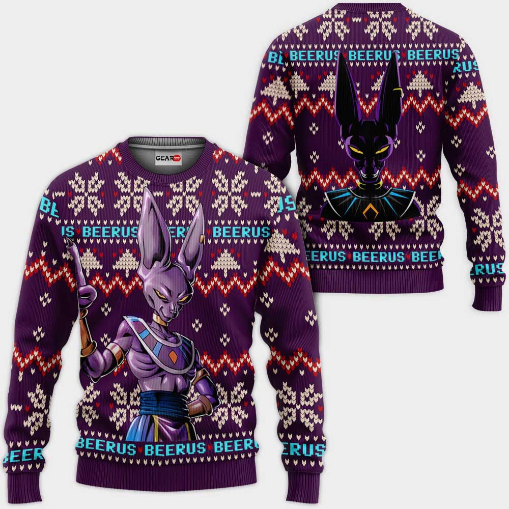 Beerus Ugly Christmas Sweater Custom Anime Dragon Ball Xmas Gifts GO0110
