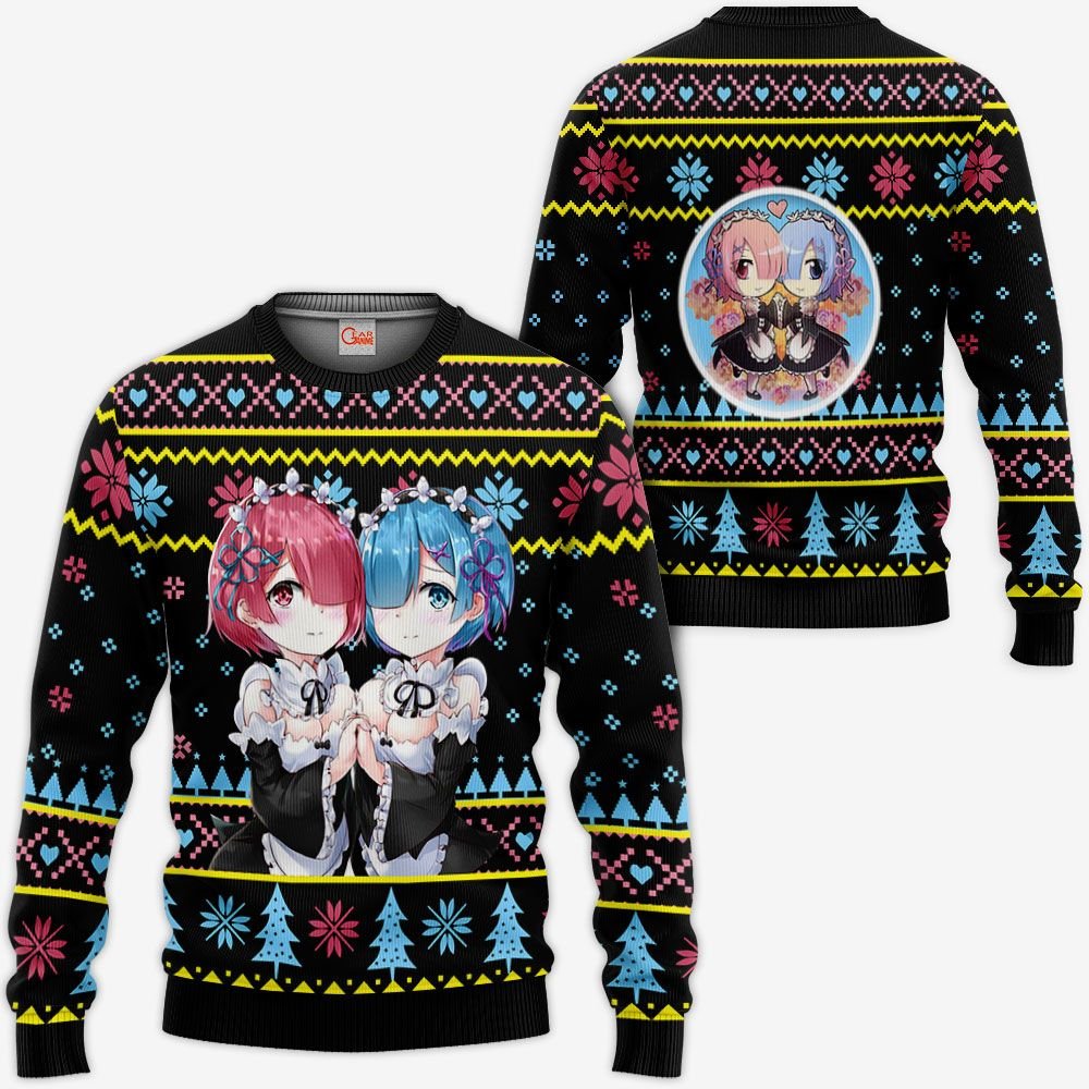 Re Zero Rem Ram Ugly Christmas Sweater Custom Anime Xmas Gifts GO0110