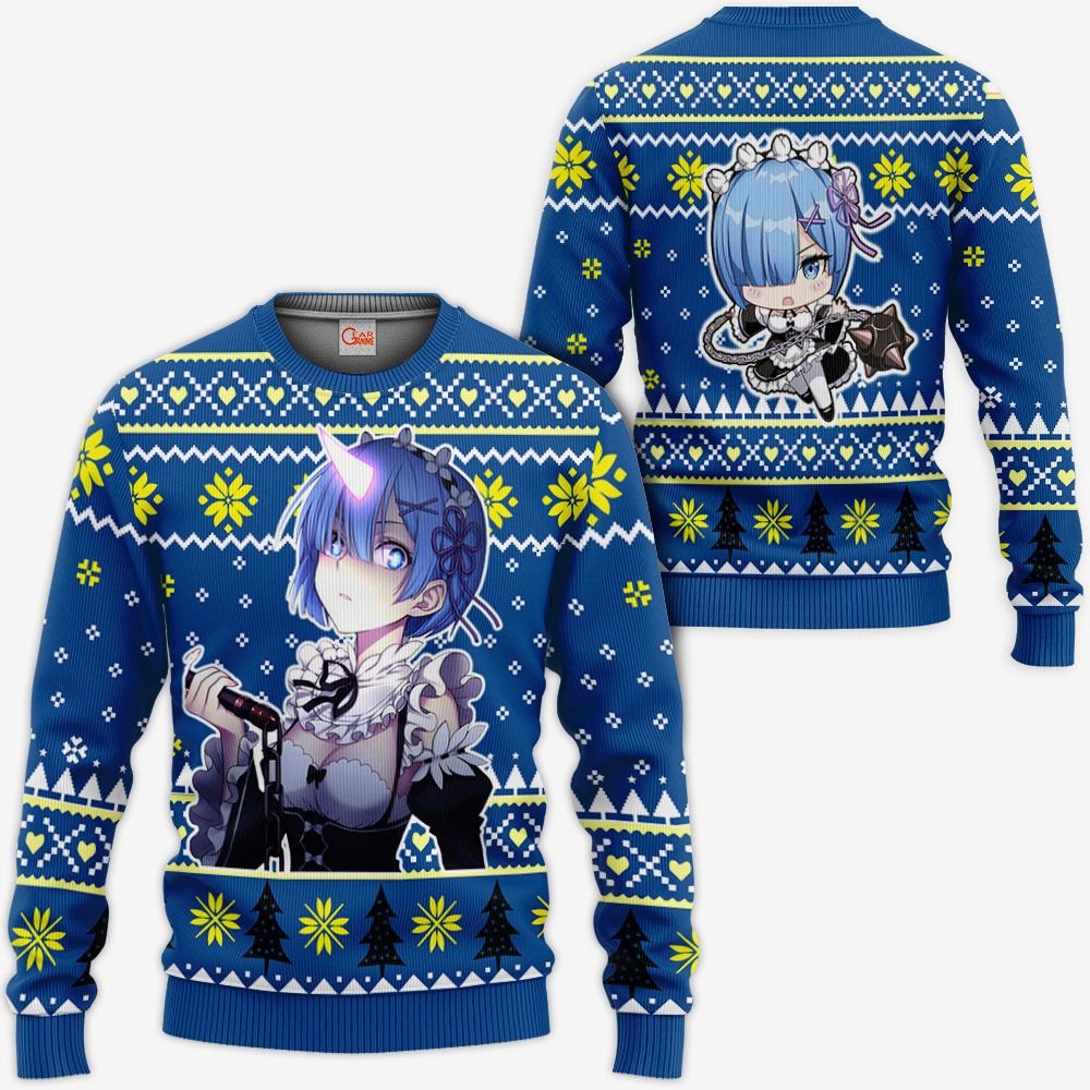 Re Zero Rem Ugly Christmas Sweater Custom Anime Xmas Gifts GO0110