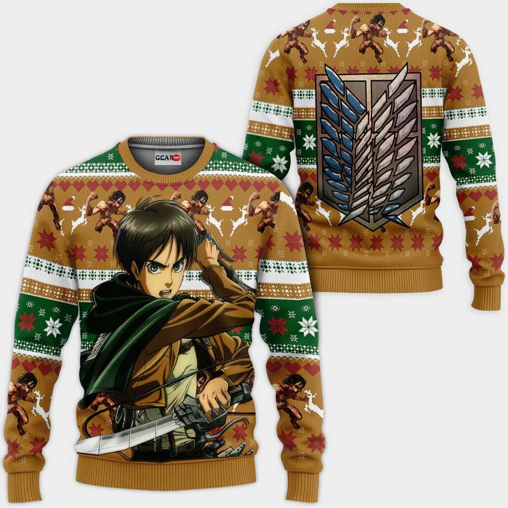 Eren Yeager Ugly Christmas Sweater Custom Anime Attack On Titan Xmas Gifts GO0110