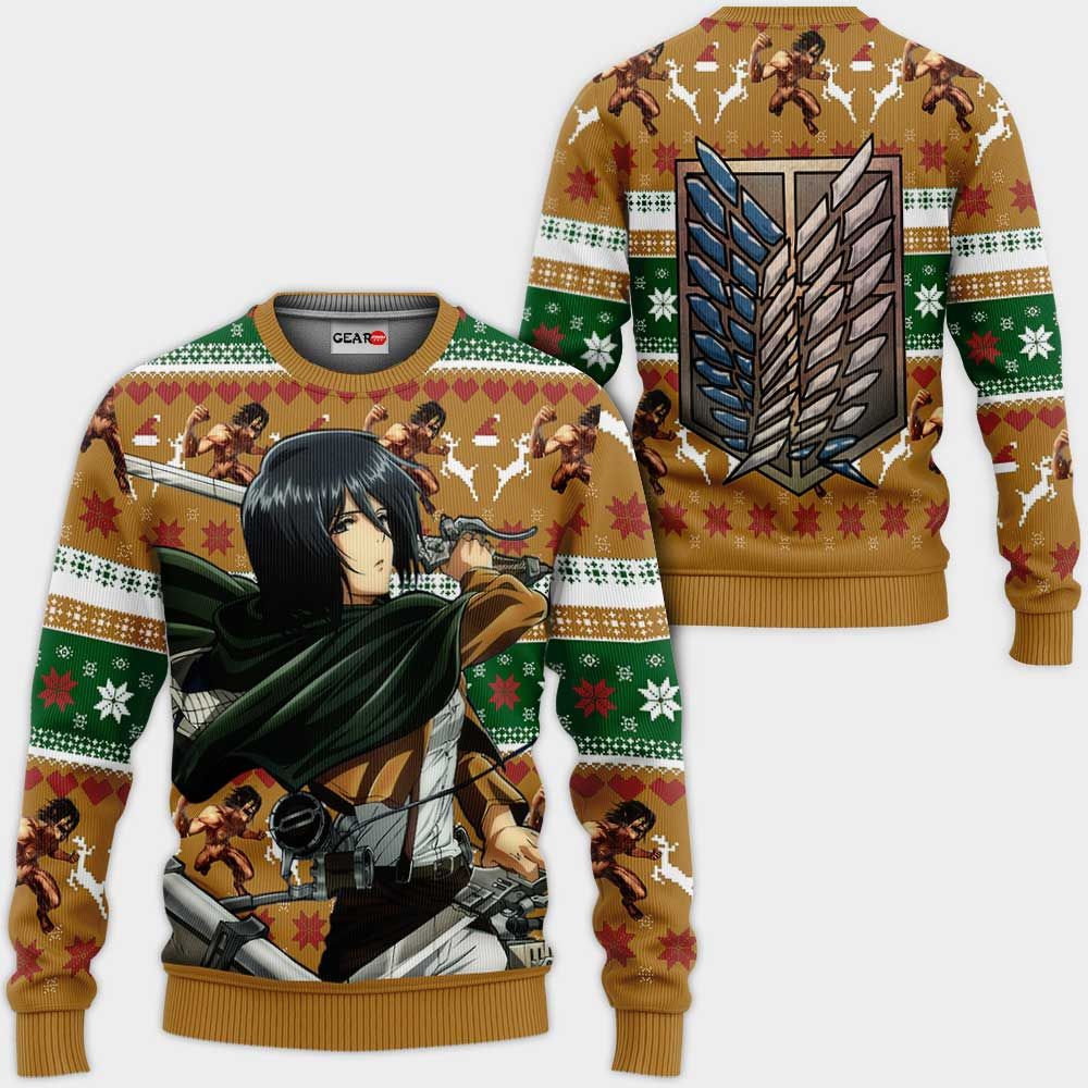 Mikasa Ackerman Ugly Christmas Sweater Custom Anime Attack On Titan Xmas Gifts GO0110