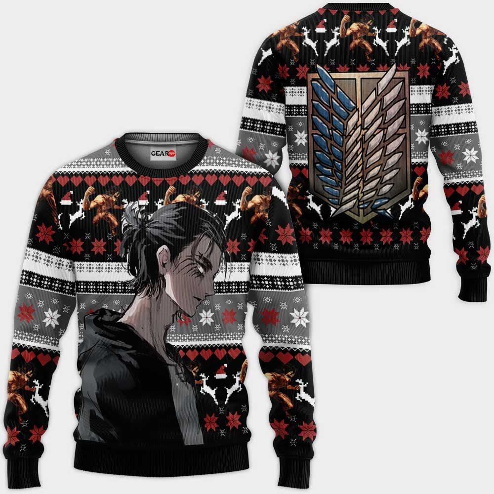 AOT Eren Ugly Christmas Sweater Custom Anime Attack On Titan Xmas Gifts GO0110