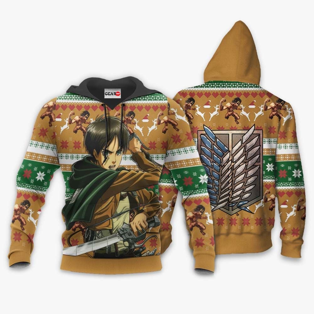 Eren Yeager Ugly Christmas Sweater Custom Anime Attack On Titan Xmas Gifts GO0110