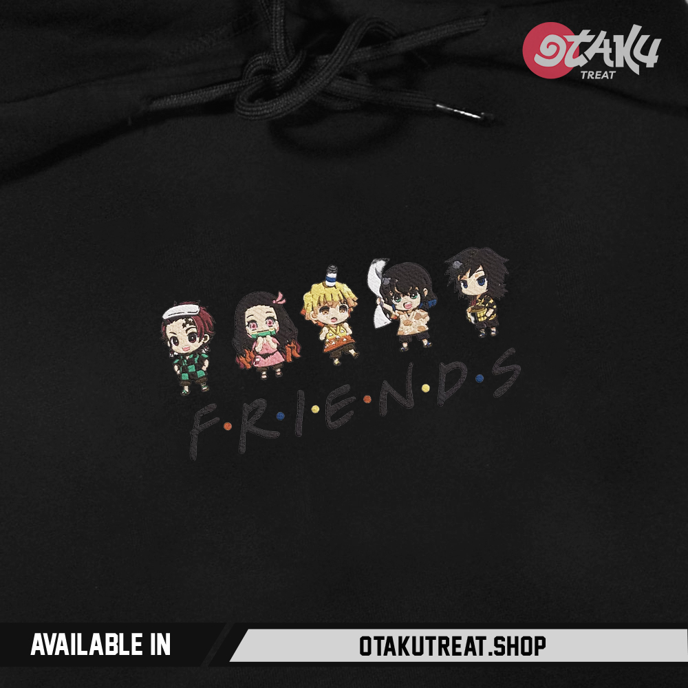 Demon Slayer Friends Cute Embroidered Hoodie