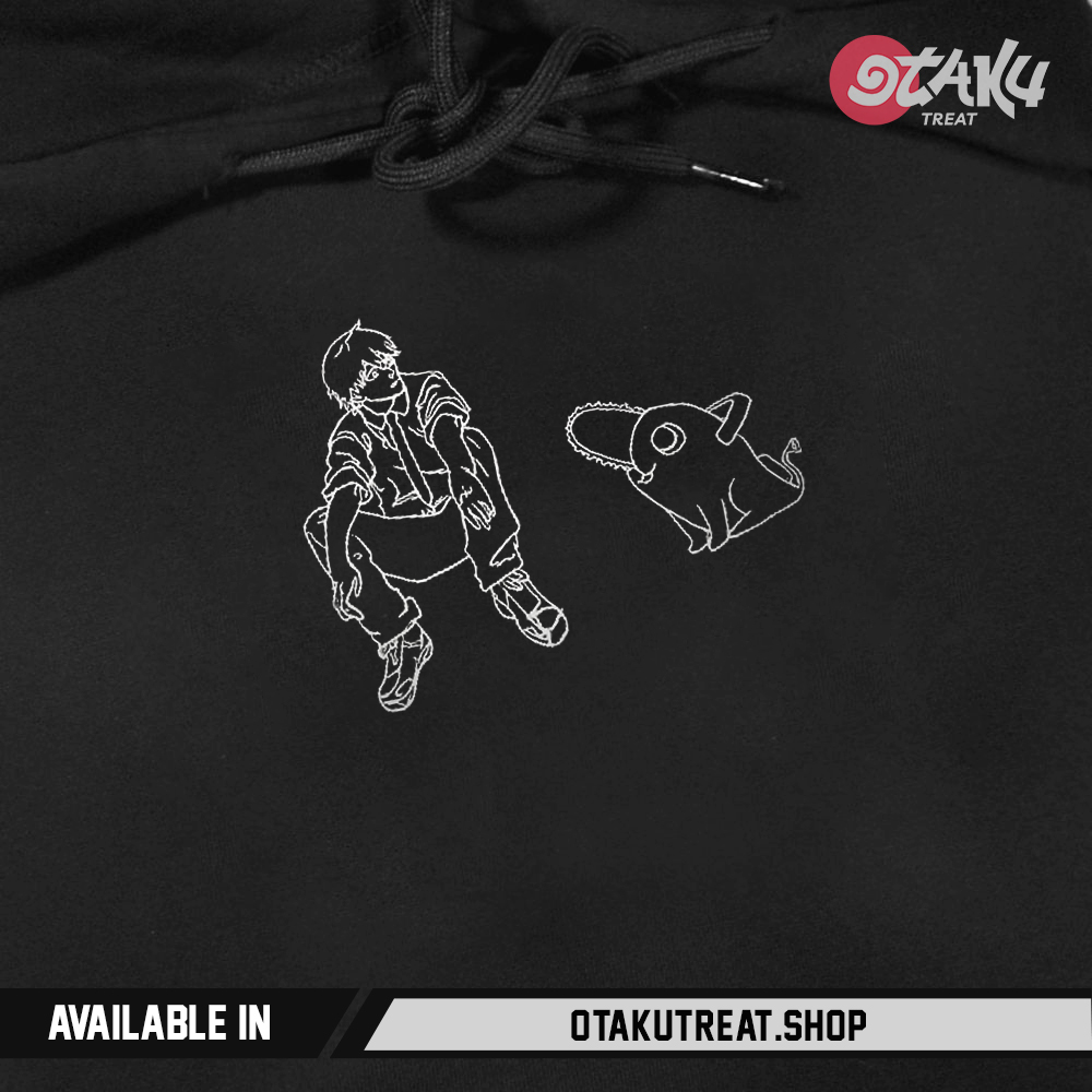 Denji and Pochita Minimal Embroidered Hoodie