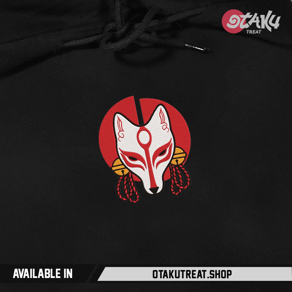 Japanese Kitsune Mask Embroidered Hoodie