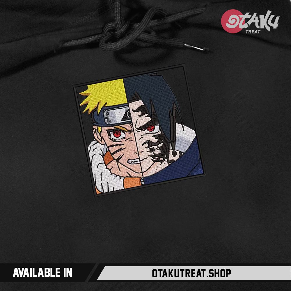 Split Naruto vs Sasuke Embroidered Hoodie