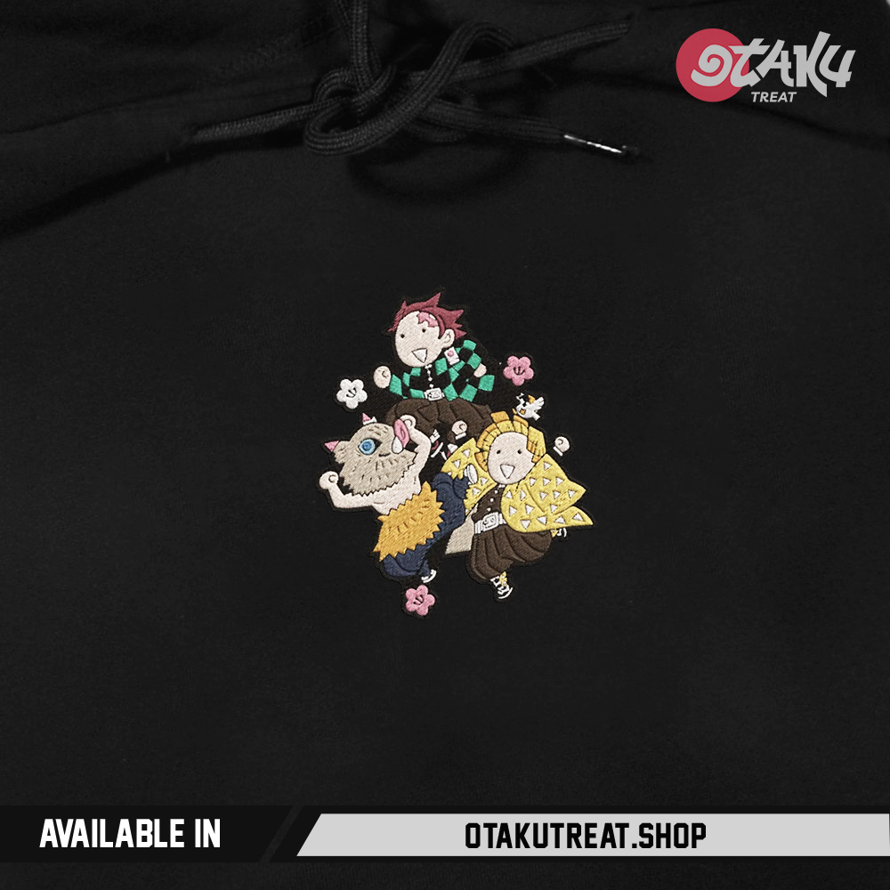 Tanjiro Inosuke Zenitsu Chibi Embroidered Hoodie